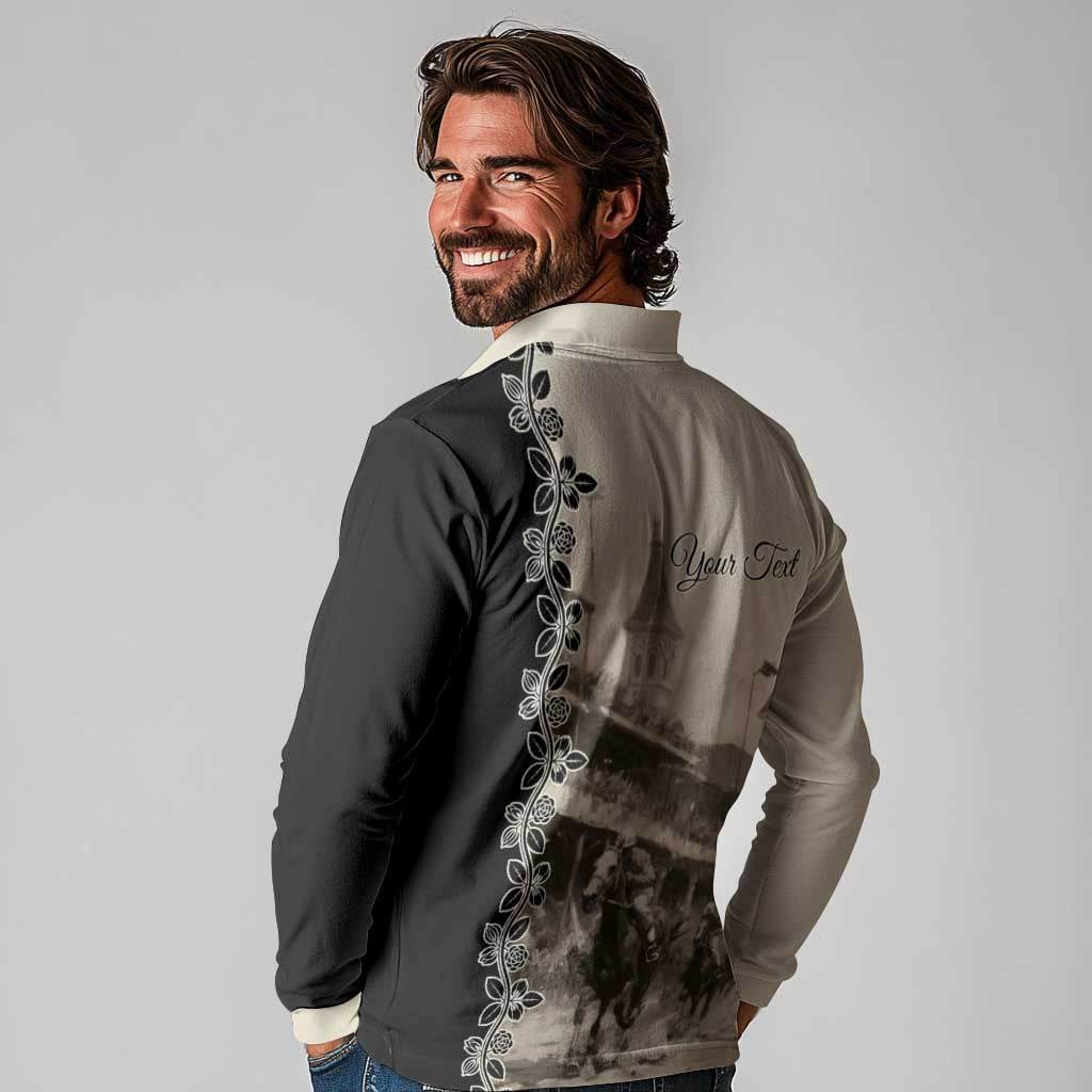 Personalized Kentucky Run For The Rose Long Sleeve Polo Shirt Beige Rose Floral