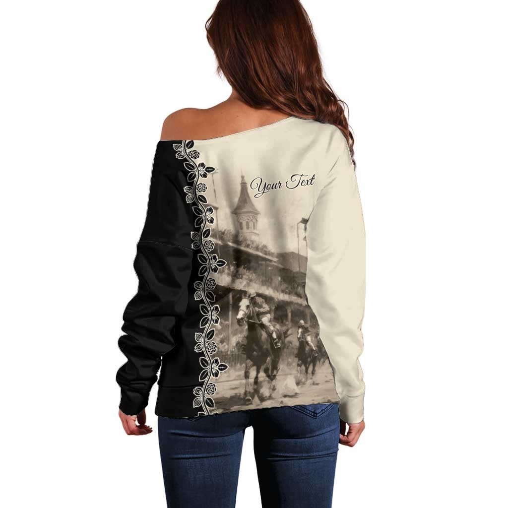 Personalized Kentucky Run For The Rose Off Shoulder Sweater Beige Rose Floral
