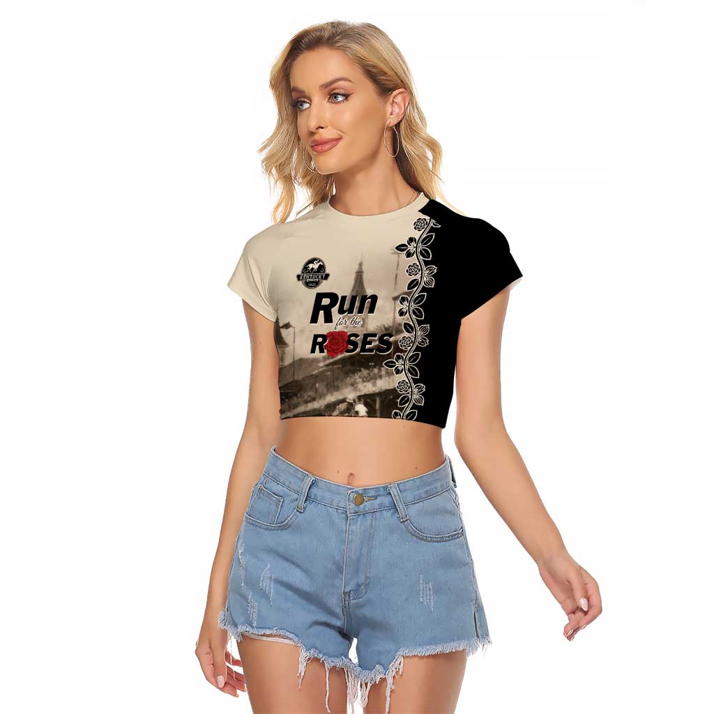 Personalized Kentucky Run For The Rose Raglan Cropped T Shirt Beige Rose Floral