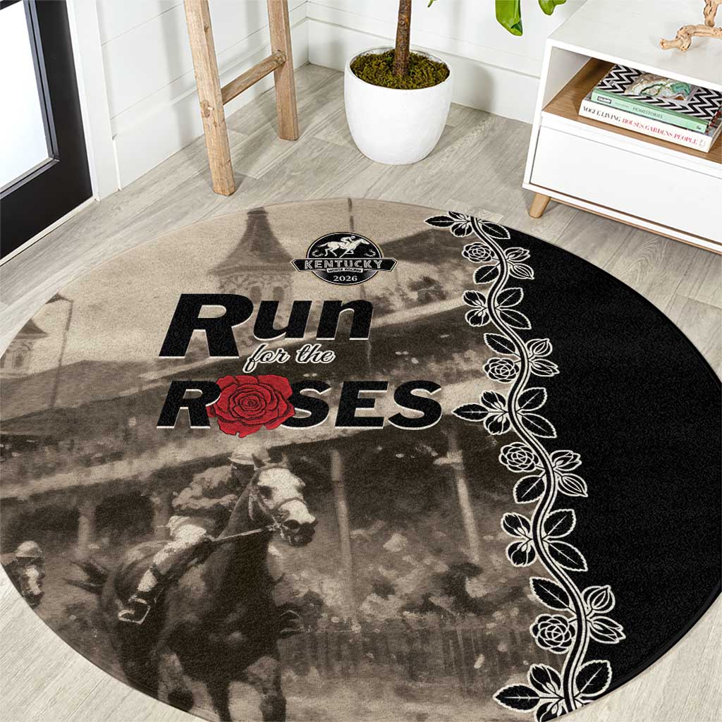 Kentucky Run For The Rose Round Carpet Beige Rose Floral