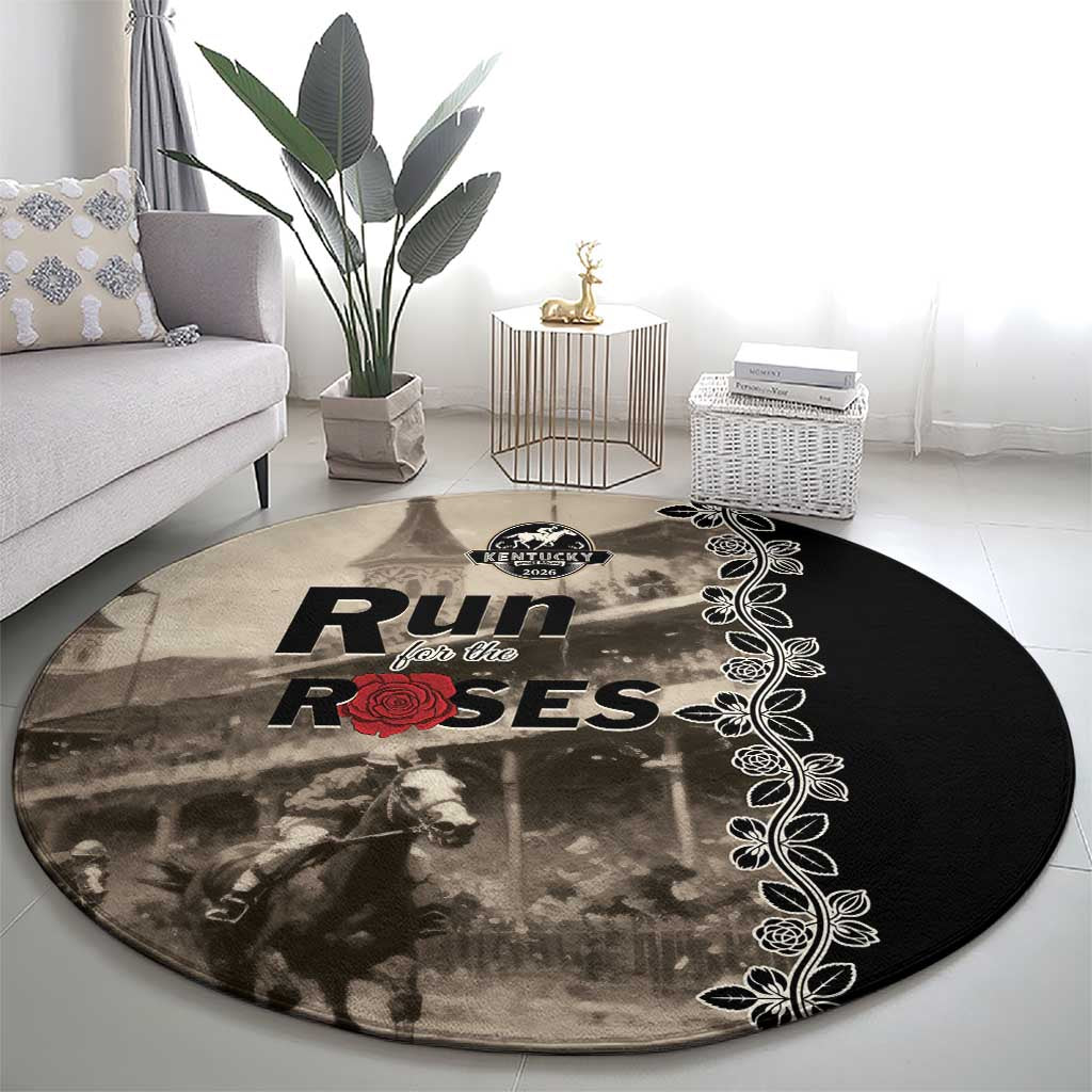 Kentucky Run For The Rose Round Carpet Beige Rose Floral