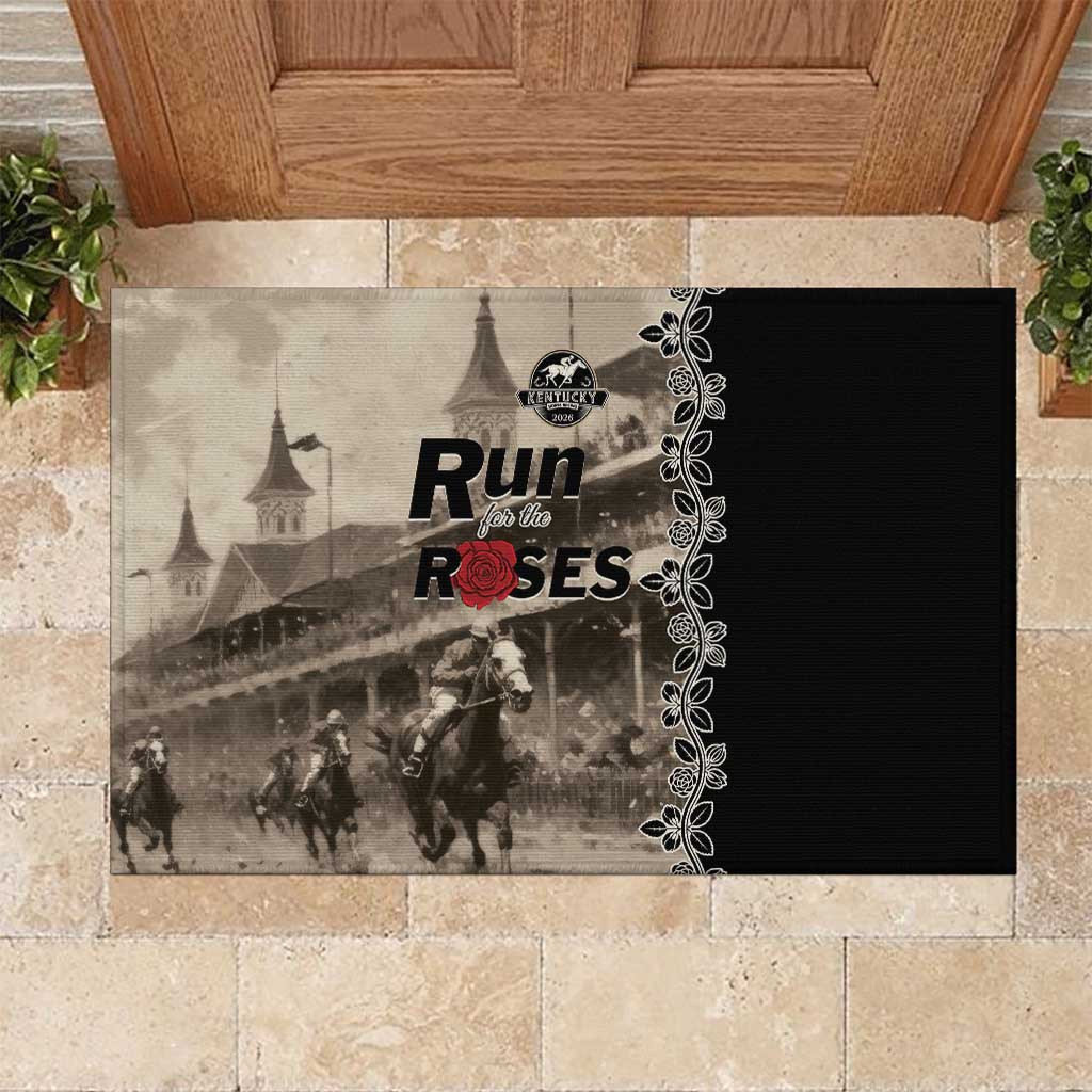 Kentucky Run For The Rose Rubber Doormat Beige Rose Floral