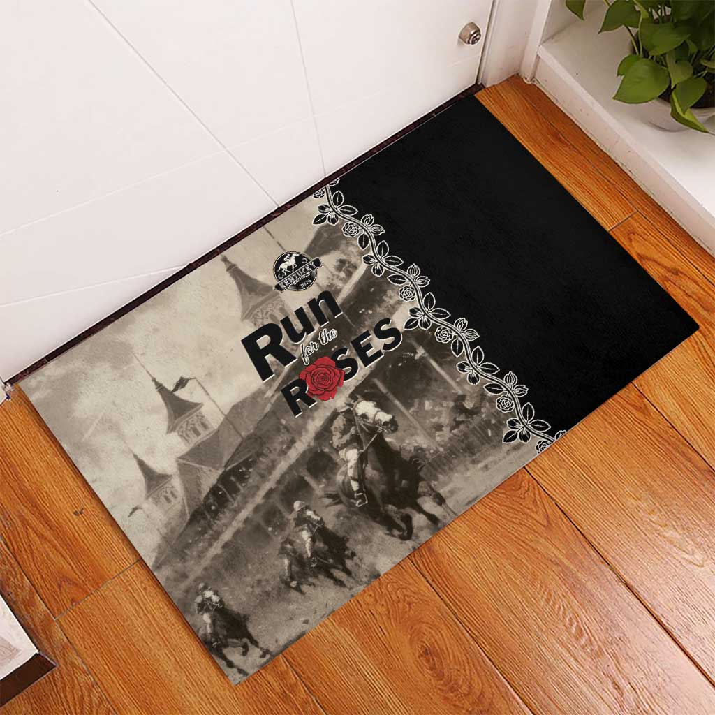 Kentucky Run For The Rose Rubber Doormat Beige Rose Floral