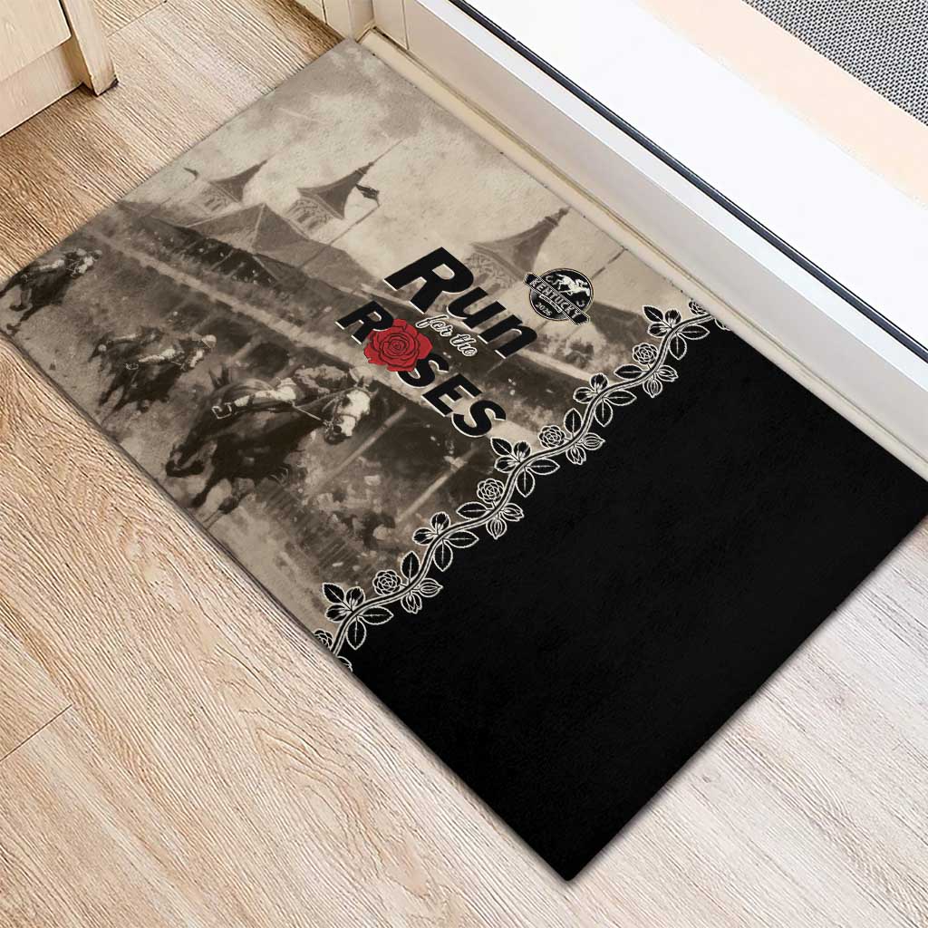 Kentucky Run For The Rose Rubber Doormat Beige Rose Floral
