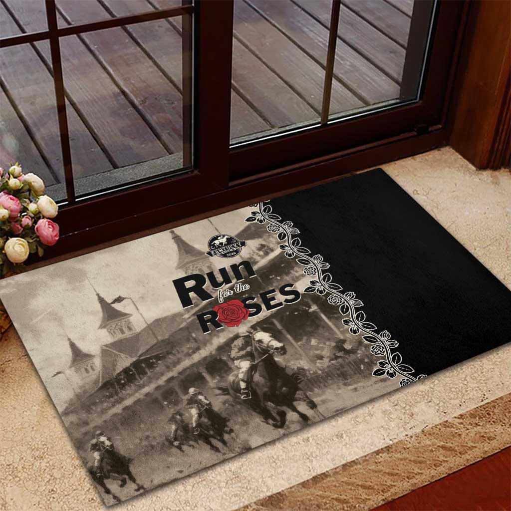 Kentucky Run For The Rose Rubber Doormat Beige Rose Floral