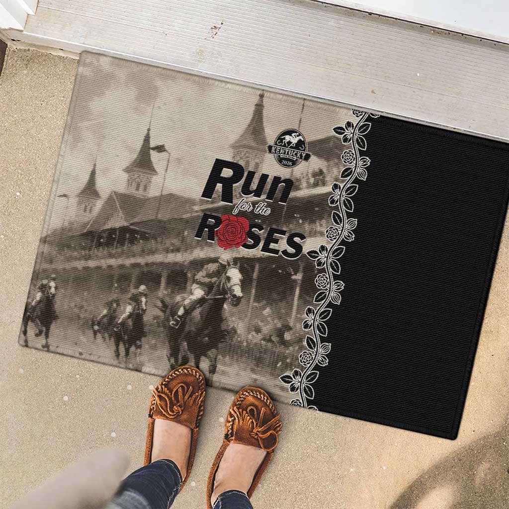 Kentucky Run For The Rose Rubber Doormat Beige Rose Floral
