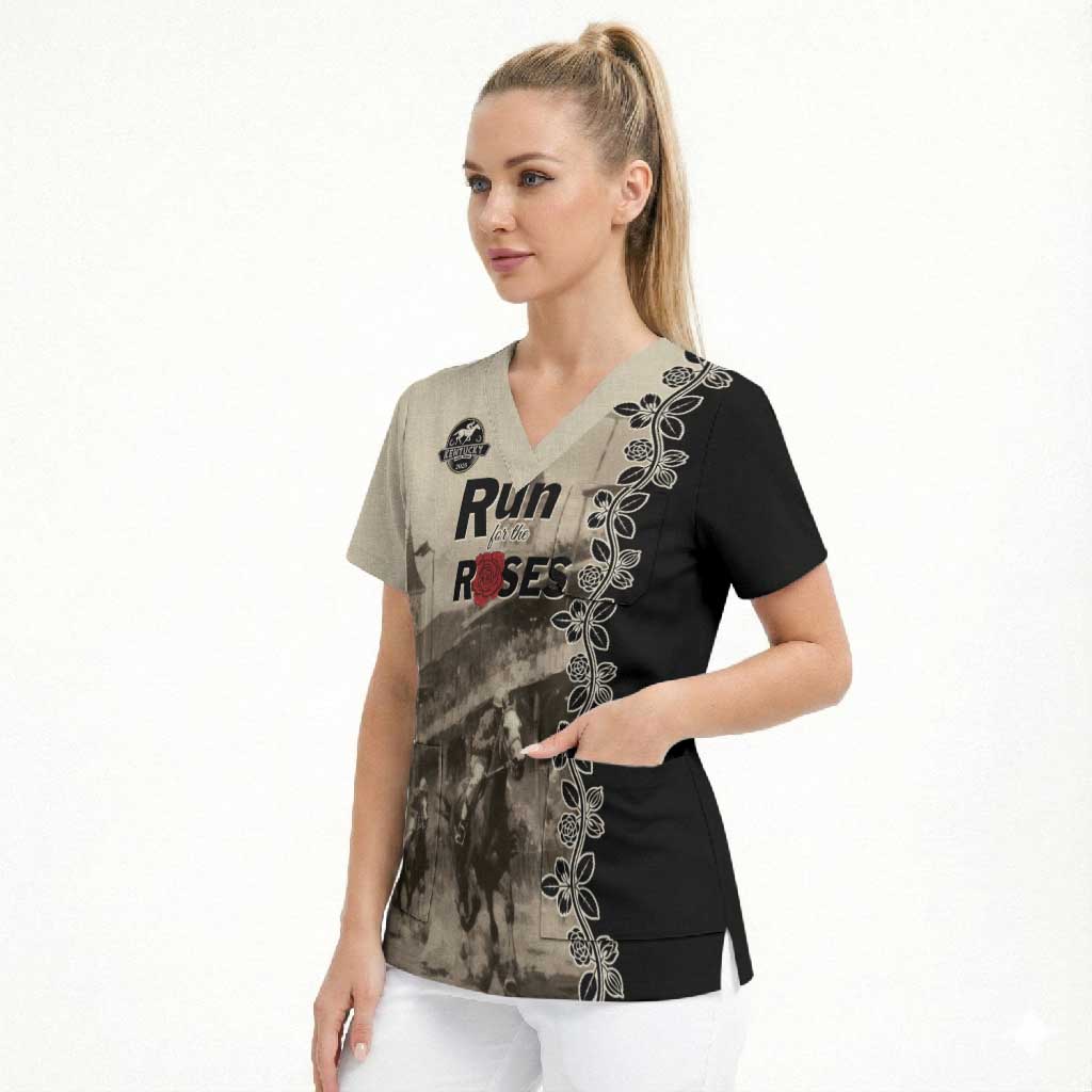 Personalized Kentucky Run For The Rose Scrub Top Beige Rose Floral