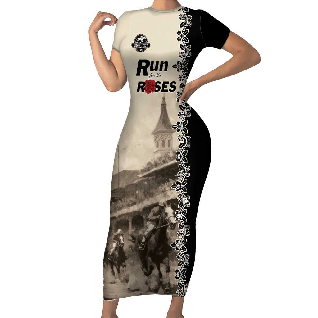 Personalized Kentucky Run For The Rose Short Sleeve Bodycon Dress Beige Rose Floral