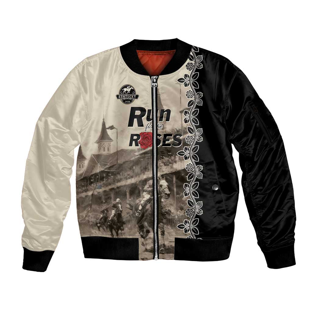 Personalized Kentucky Run For The Rose Sleeve Zip Bomber Jacket Beige Rose Floral