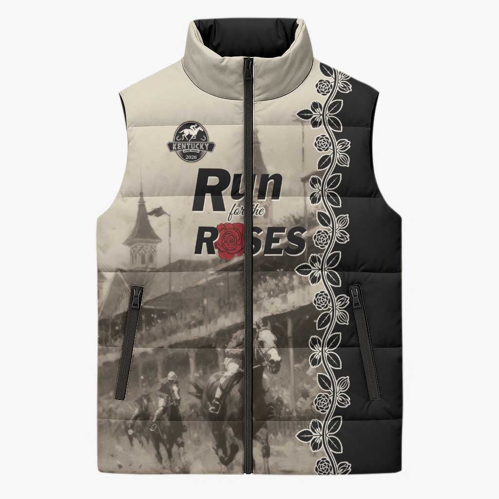 Personalized Kentucky Run For The Rose Sleeveless Puffer Jacket Beige Rose Floral