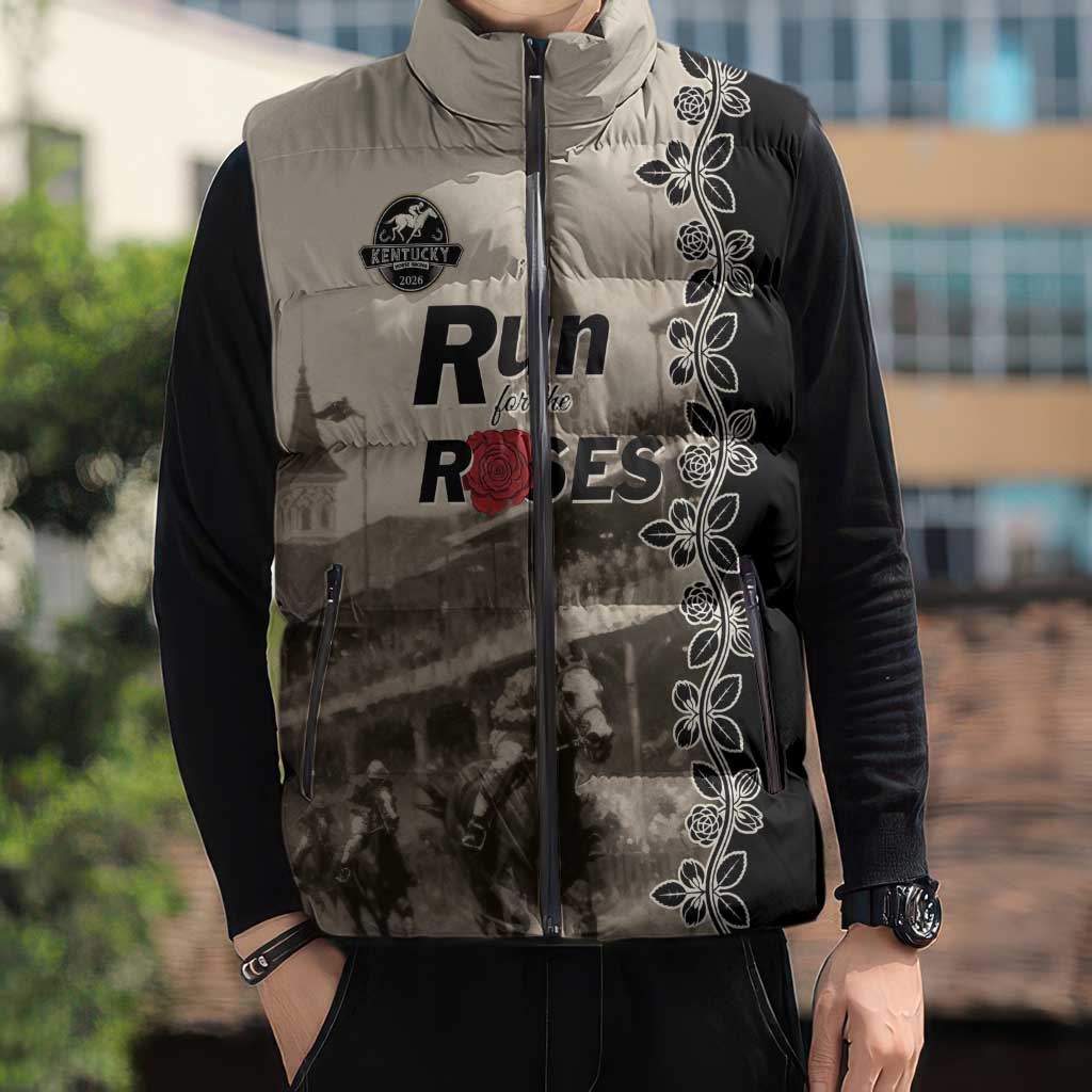 Personalized Kentucky Run For The Rose Sleeveless Puffer Jacket Beige Rose Floral