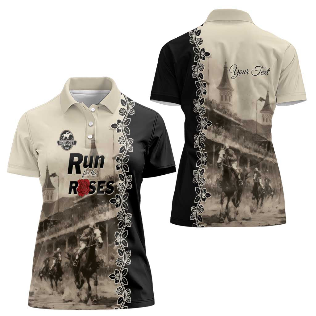 Personalized Kentucky Run For The Rose Women Polo Shirt Beige Rose Floral