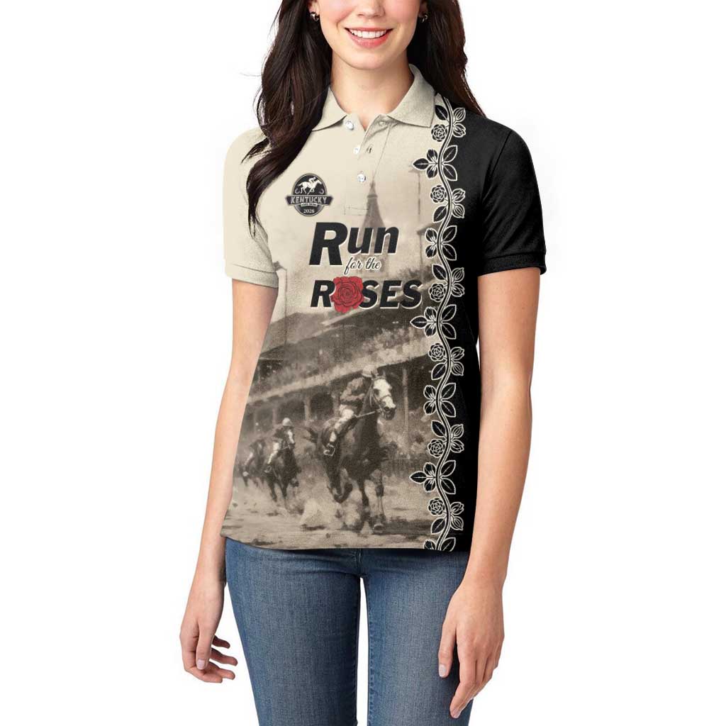 Personalized Kentucky Run For The Rose Women Polo Shirt Beige Rose Floral