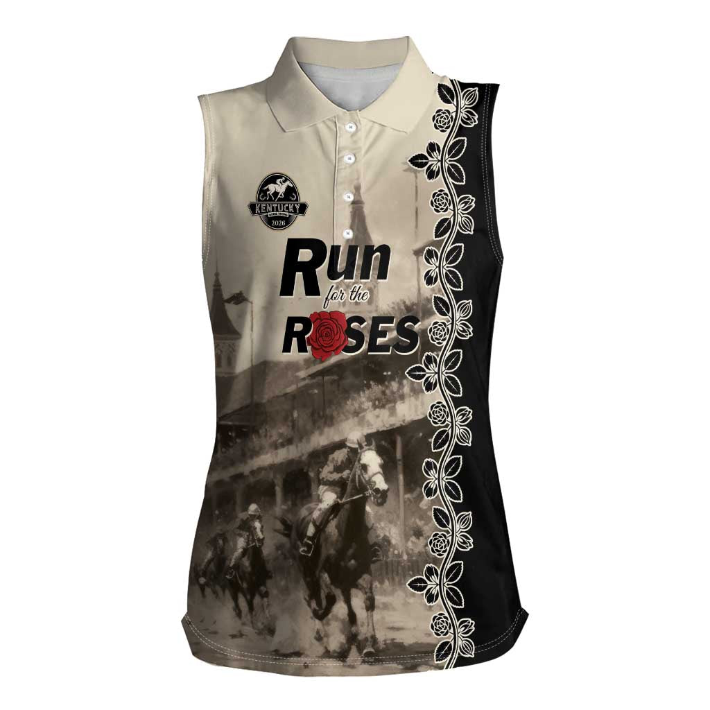 Personalized Kentucky Run For The Rose Women Sleeveless Polo Shirt Beige Rose Floral