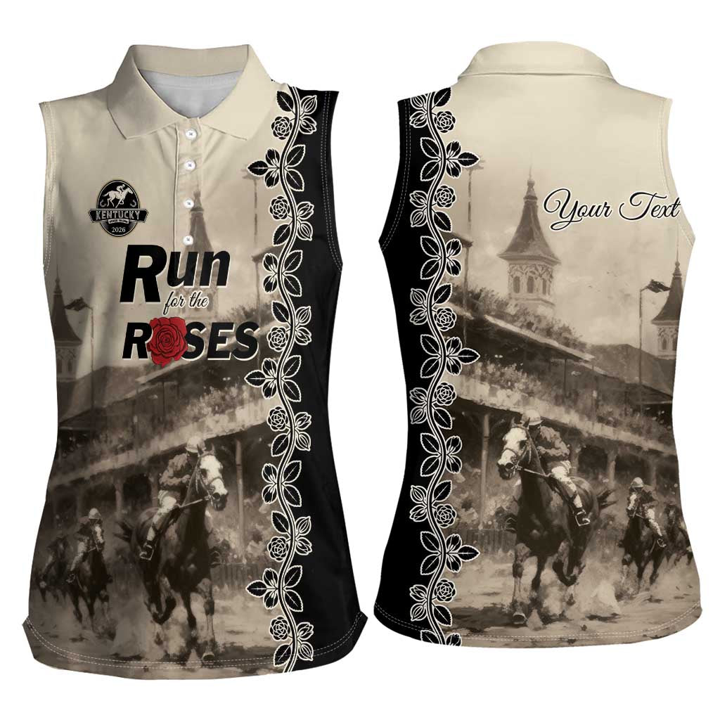 Personalized Kentucky Run For The Rose Women Sleeveless Polo Shirt Beige Rose Floral
