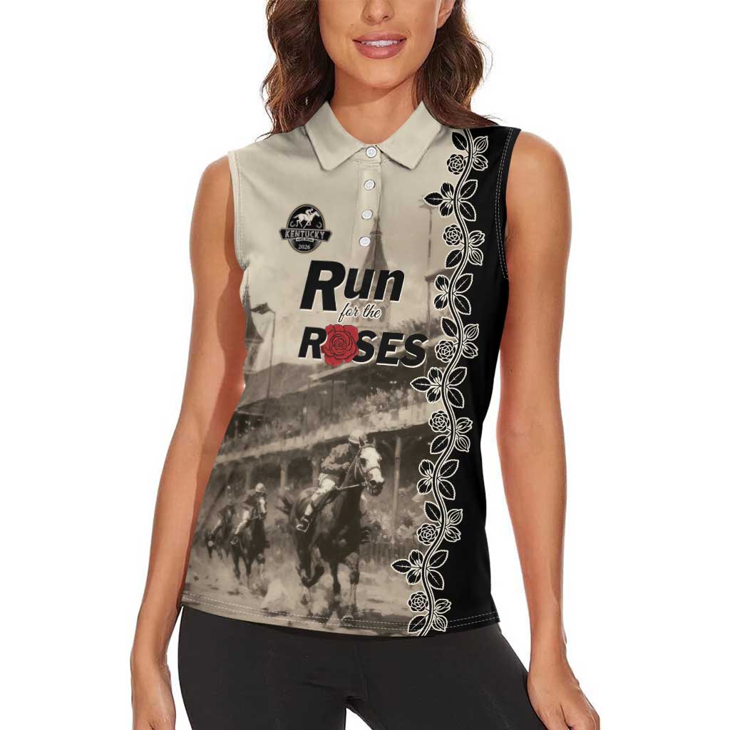 Personalized Kentucky Run For The Rose Women Sleeveless Polo Shirt Beige Rose Floral