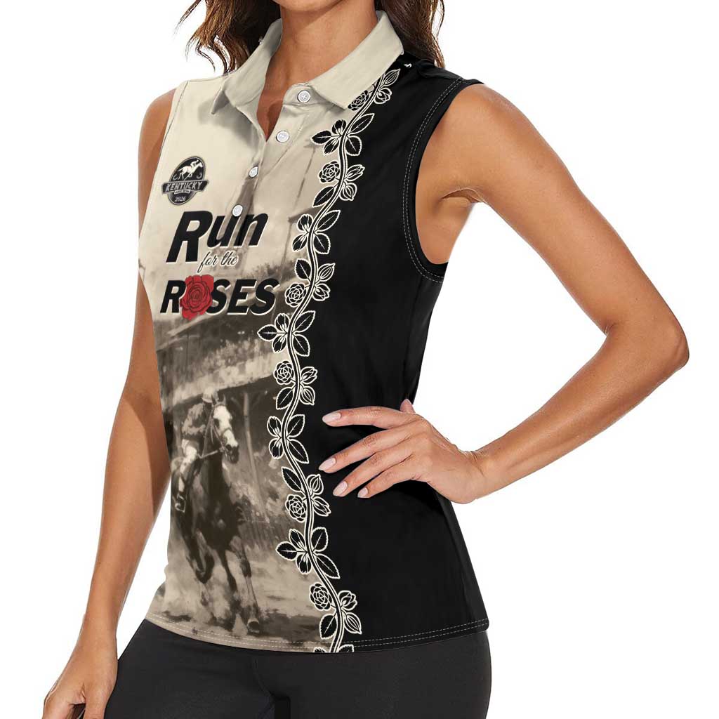 Personalized Kentucky Run For The Rose Women Sleeveless Polo Shirt Beige Rose Floral