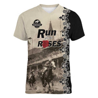 Personalized Kentucky Run For The Rose Women V-Neck T-Shirt Beige Rose Floral