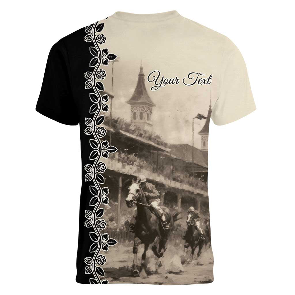 Personalized Kentucky Run For The Rose Women V-Neck T-Shirt Beige Rose Floral