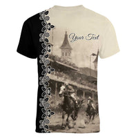 Personalized Kentucky Run For The Rose Women V-Neck T-Shirt Beige Rose Floral