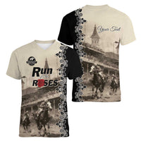 Personalized Kentucky Run For The Rose Women V-Neck T-Shirt Beige Rose Floral