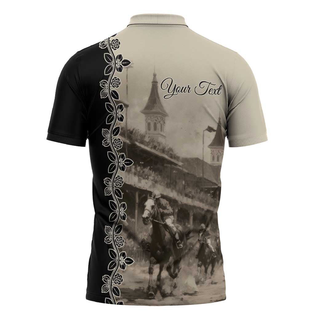 Personalized Kentucky Run For The Rose Zipper Polo Shirt Beige Rose Floral