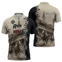 Personalized Kentucky Run For The Rose Zipper Polo Shirt Beige Rose Floral