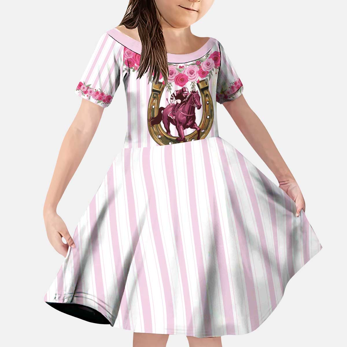 Personalized Kentucky Horse Racing Kid Short Sleeve Dress Run For The Rose