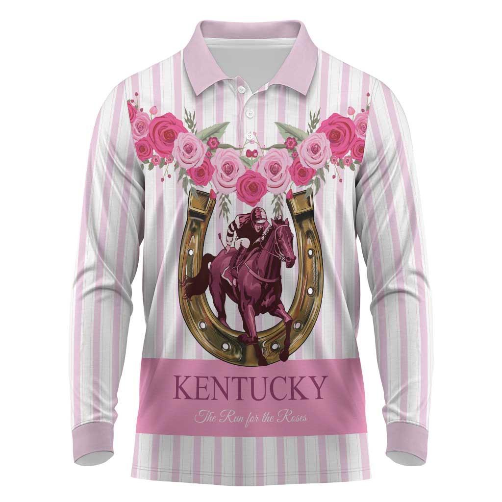 Personalized Kentucky Horse Racing Long Sleeve Polo Shirt Run For The Rose