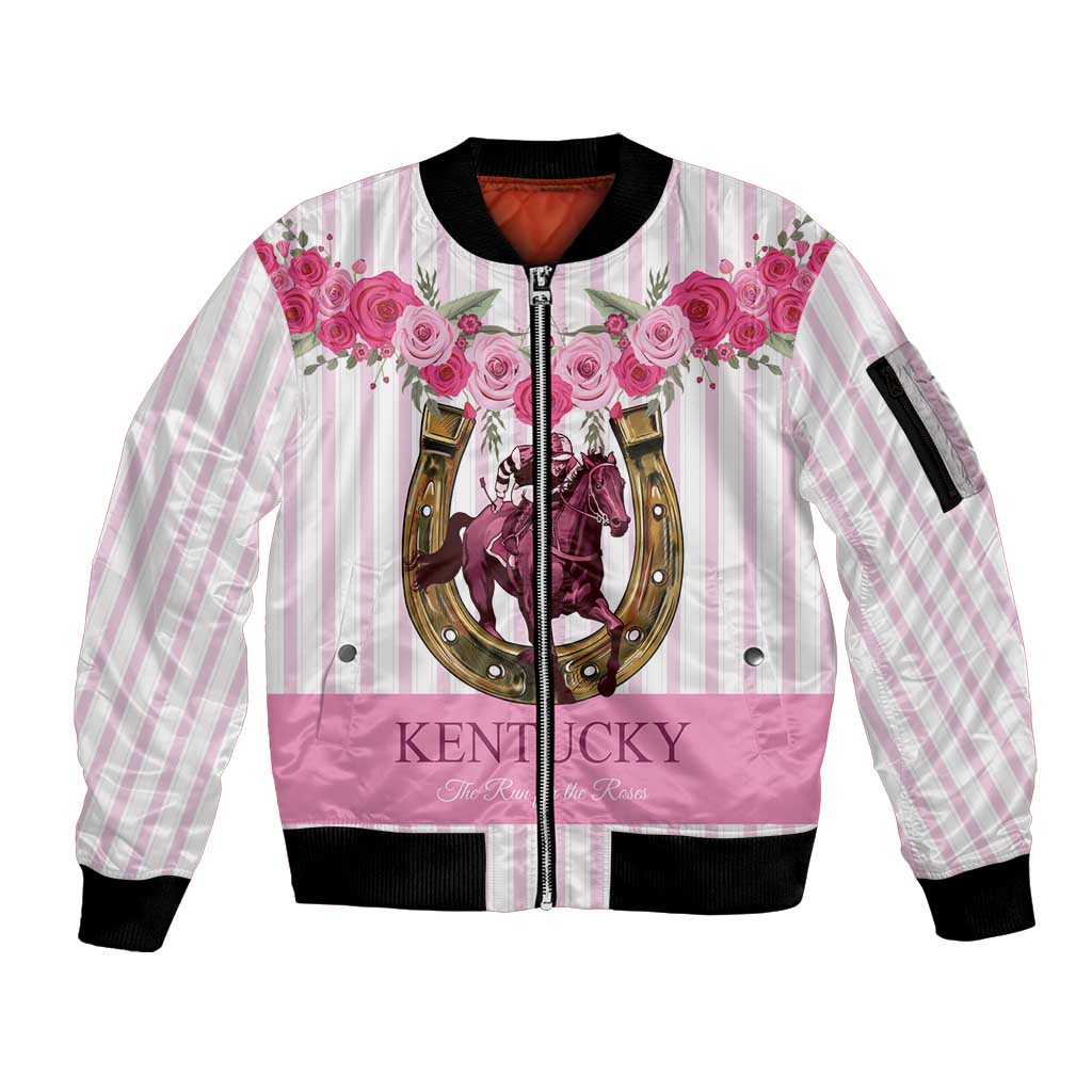 Personalized Kentucky Horse Racing Sleeve Zip Bomber Jacket Run For The Rose