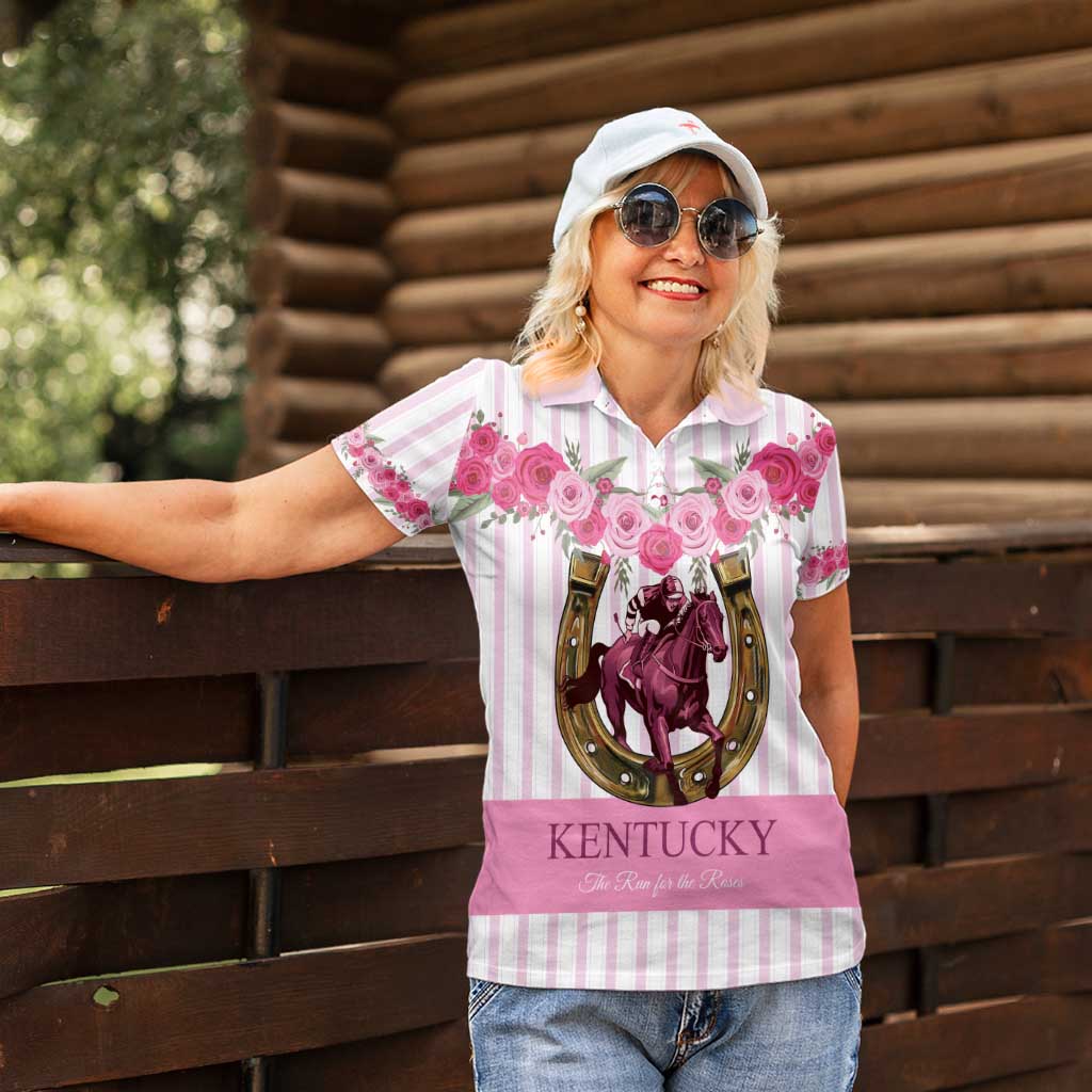 Personalized Kentucky Horse Racing Women Polo Shirt Run For The Rose