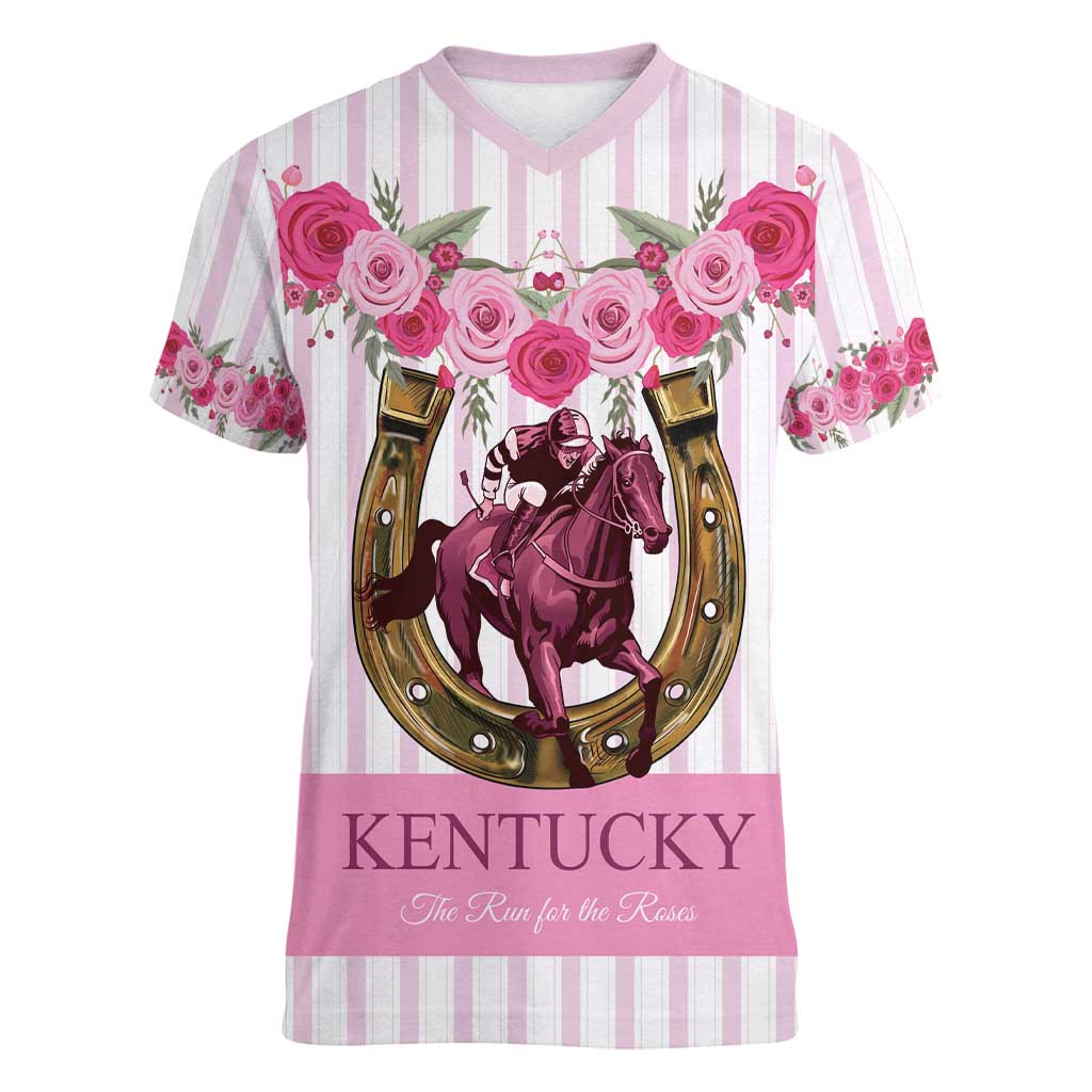 Personalized Kentucky Horse Racing Women V-Neck T-Shirt Run For The Rose