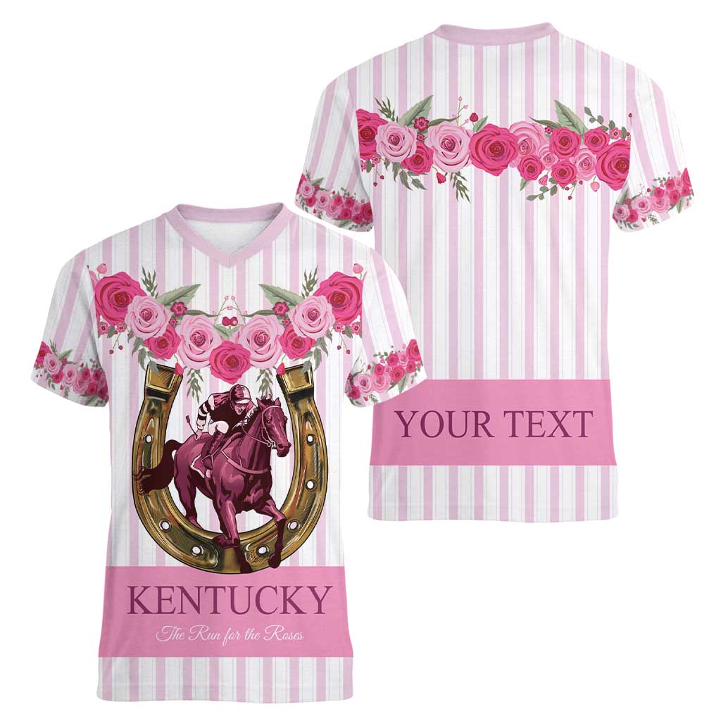Personalized Kentucky Horse Racing Women V-Neck T-Shirt Run For The Rose