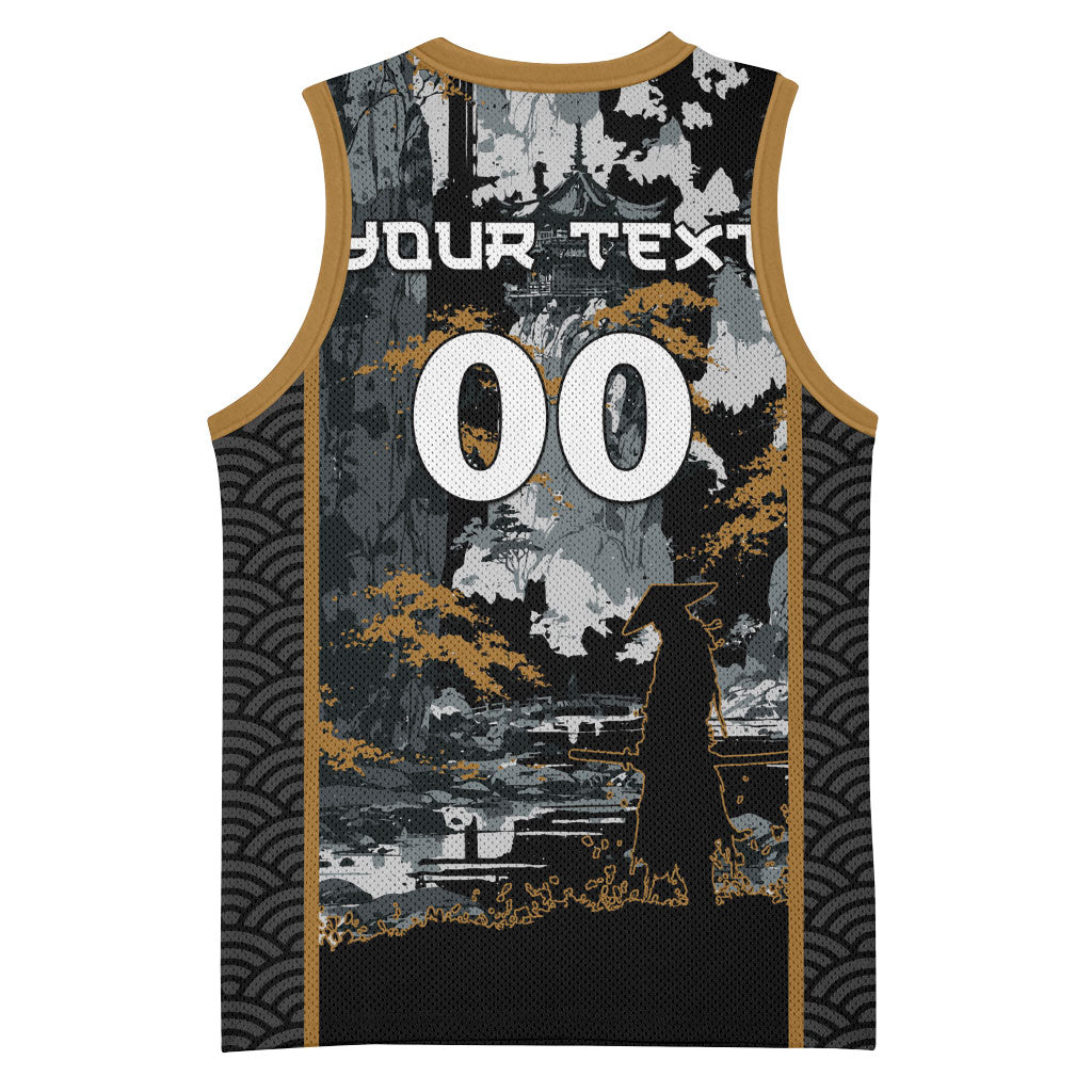 Custom Baseball Japan Samurai Basketball Jersey Black Grunge Vintage
