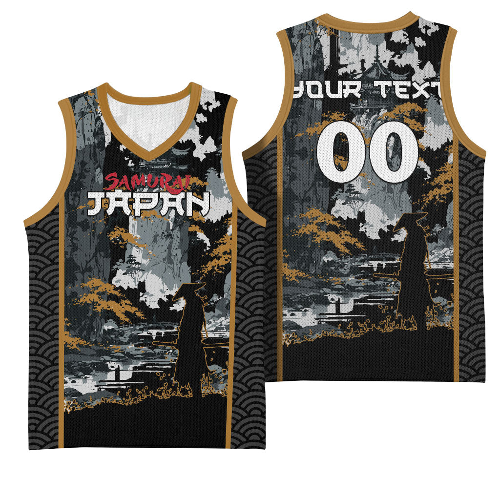 Custom Baseball Japan Samurai Basketball Jersey Black Grunge Vintage