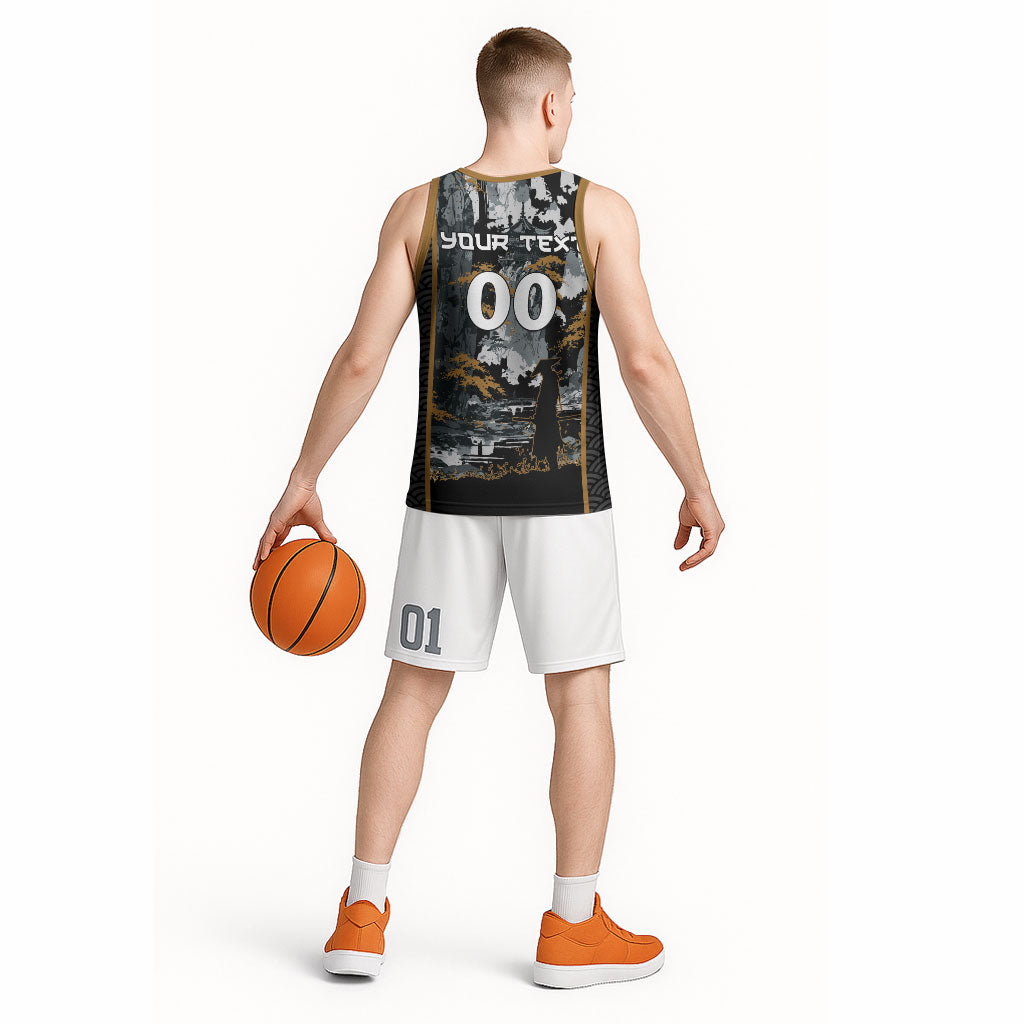 Custom Baseball Japan Samurai Basketball Jersey Black Grunge Vintage