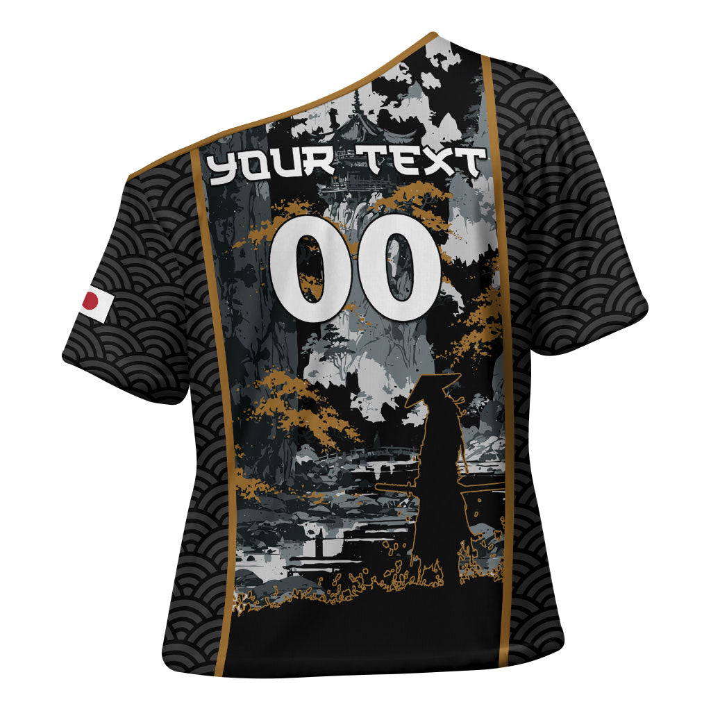 Custom Baseball Japan Samurai Cross Shoulder Shirt Black Grunge Vintage