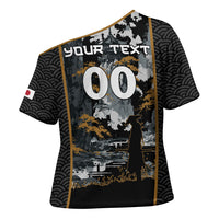 Custom Baseball Japan Samurai Cross Shoulder Shirt Black Grunge Vintage