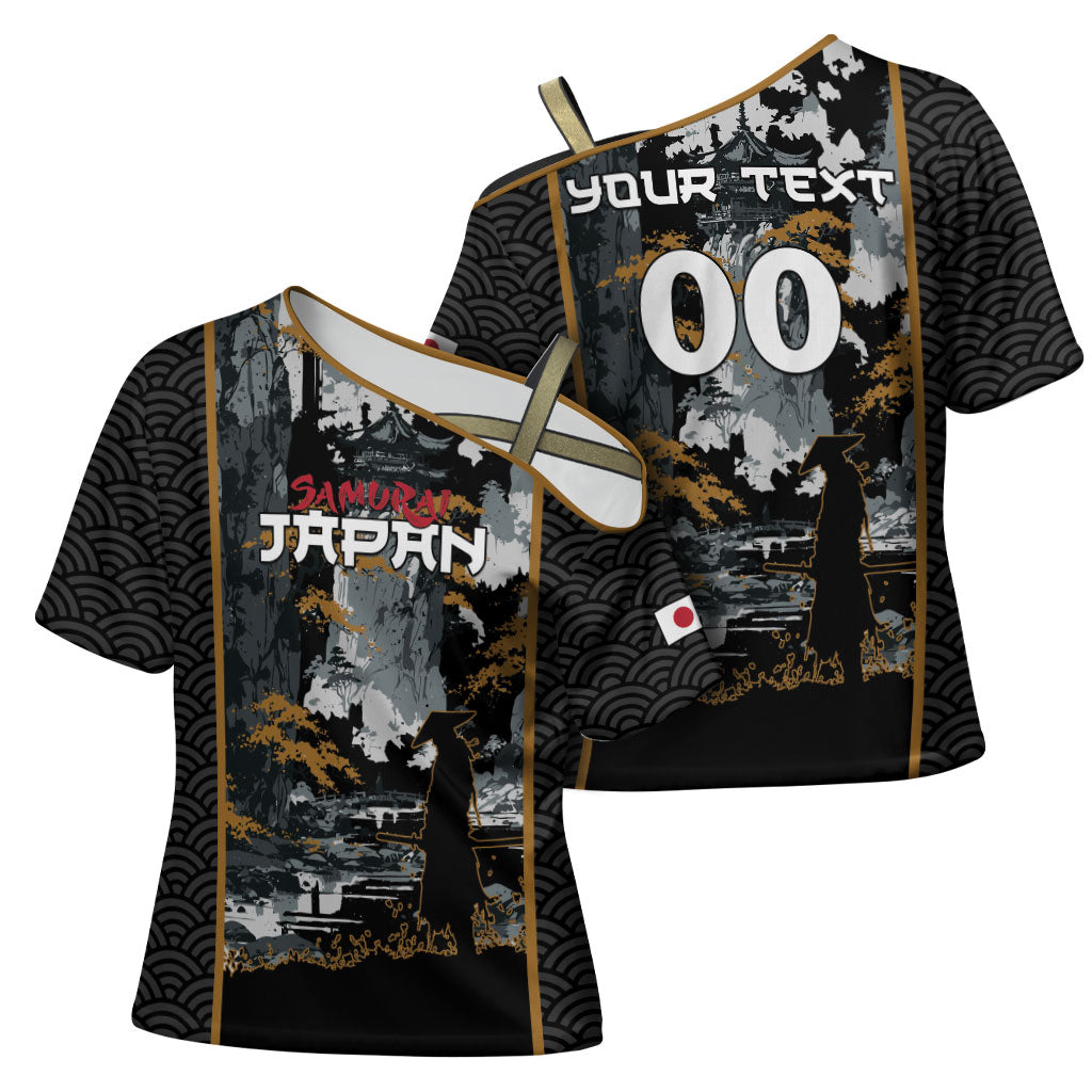Custom Baseball Japan Samurai Cross Shoulder Shirt Black Grunge Vintage