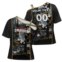 Custom Baseball Japan Samurai Cross Shoulder Shirt Black Grunge Vintage