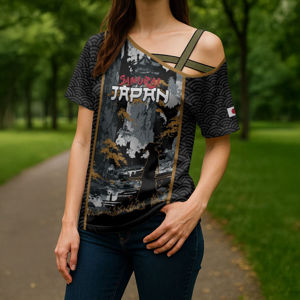 Custom Baseball Japan Samurai Cross Shoulder Shirt Black Grunge Vintage