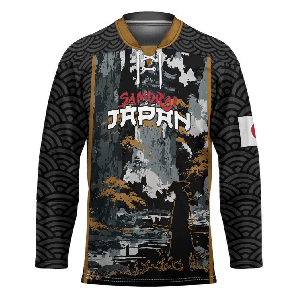 Custom Baseball Japan Samurai Hockey Jersey Black Grunge Vintage