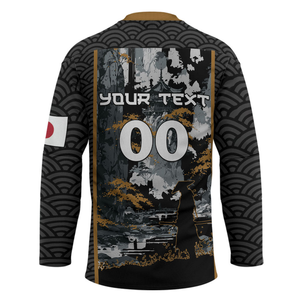 Custom Baseball Japan Samurai Hockey Jersey Black Grunge Vintage