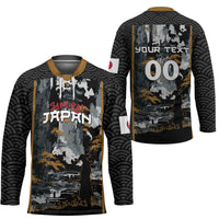 Custom Baseball Japan Samurai Hockey Jersey Black Grunge Vintage