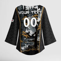Custom Baseball Japan Samurai Kimono Sleeve Blouse Black Grunge Vintage