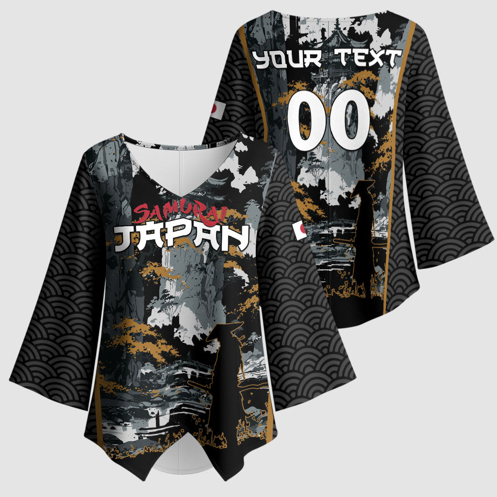 Custom Baseball Japan Samurai Kimono Sleeve Blouse Black Grunge Vintage