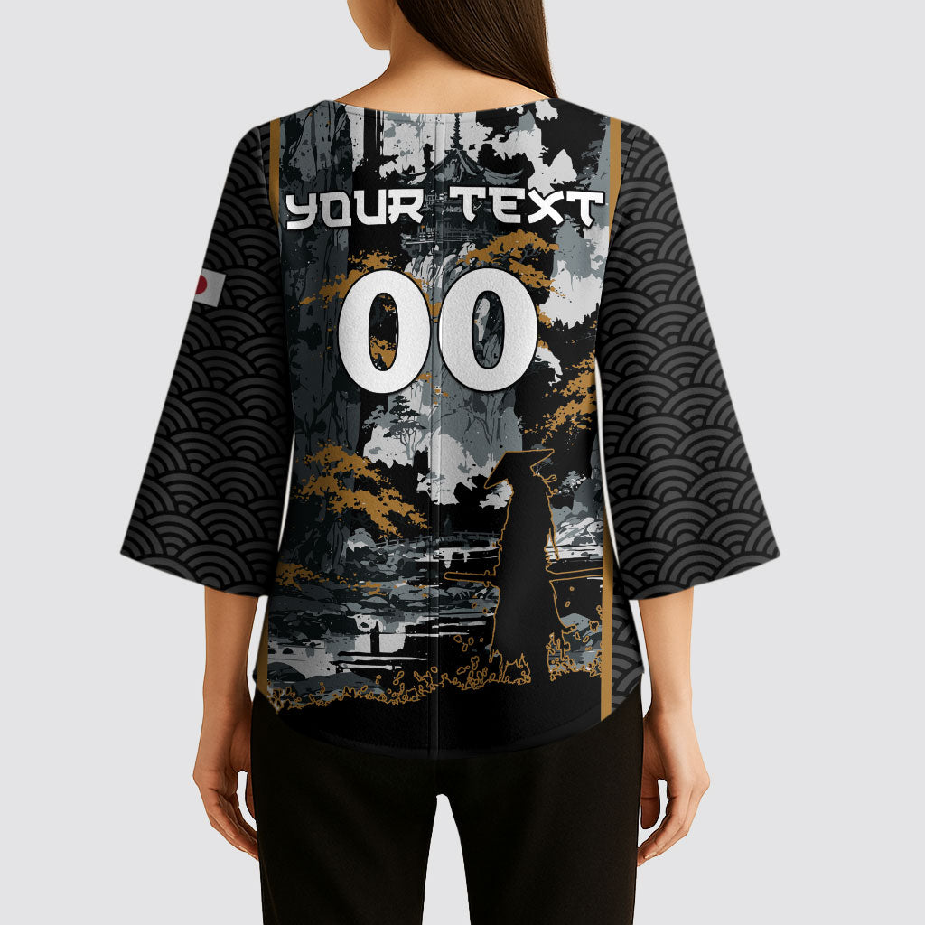 Custom Baseball Japan Samurai Kimono Sleeve Blouse Black Grunge Vintage