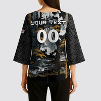 Custom Baseball Japan Samurai Kimono Sleeve Blouse Black Grunge Vintage