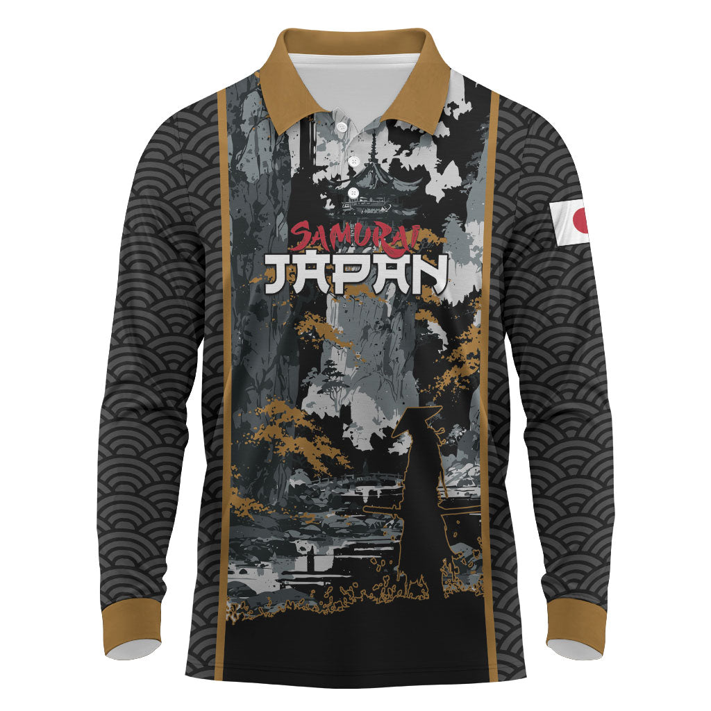 Custom Baseball Japan Samurai Long Sleeve Polo Shirt Black Grunge Vintage