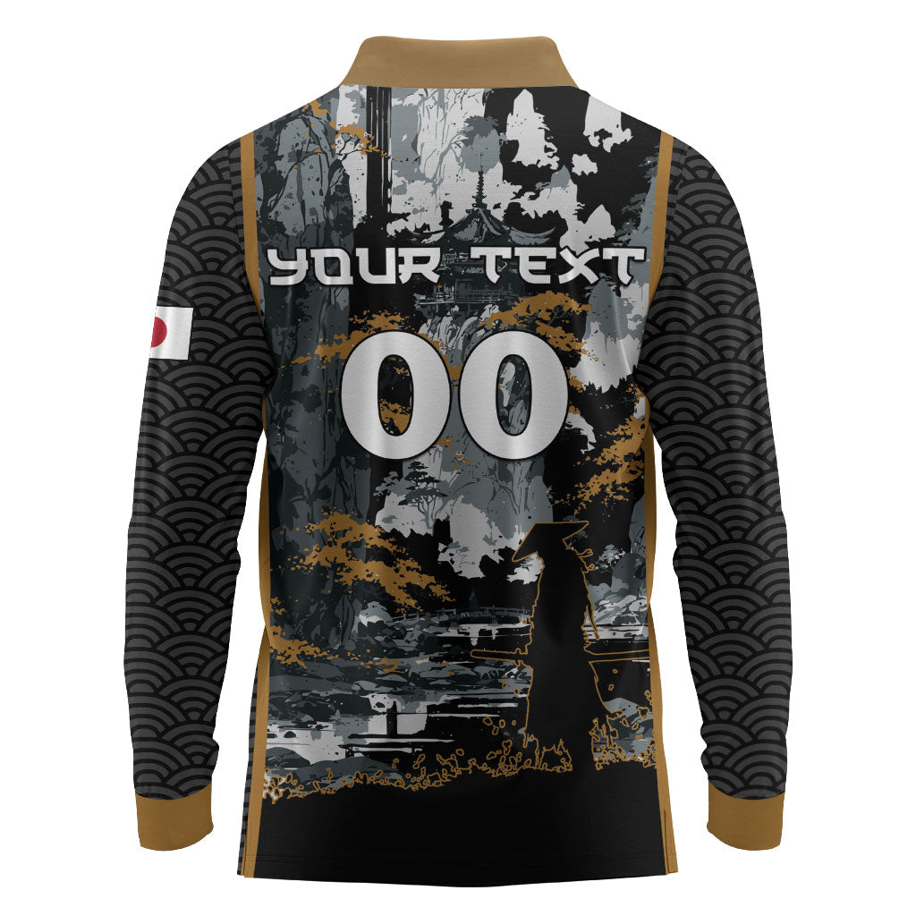 Custom Baseball Japan Samurai Long Sleeve Polo Shirt Black Grunge Vintage